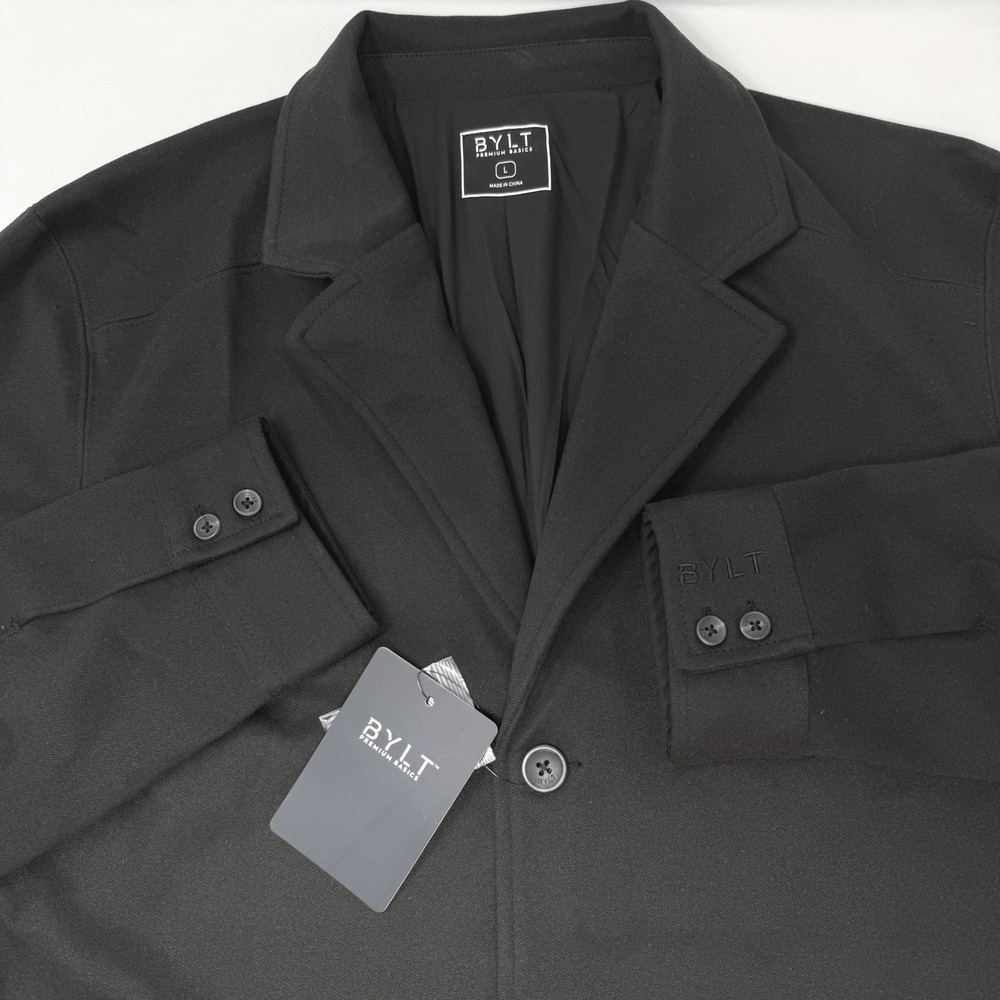BYLT Coastal Sport Coat Mens Large Black Stretch Two Button Blazer MTJV0473 NEW
